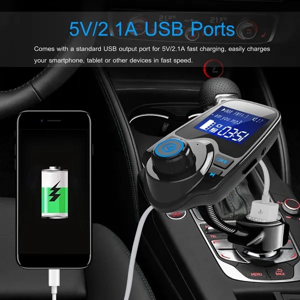 Car Wireless FM Transmitter Fast USB Charge Hands-free Call Car MP3 Player AUX Input - Imagen 5