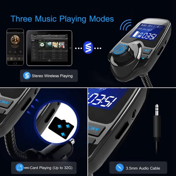 Car Wireless FM Transmitter Fast USB Charge Hands-free Call Car MP3 Player AUX Input - Imagen 3