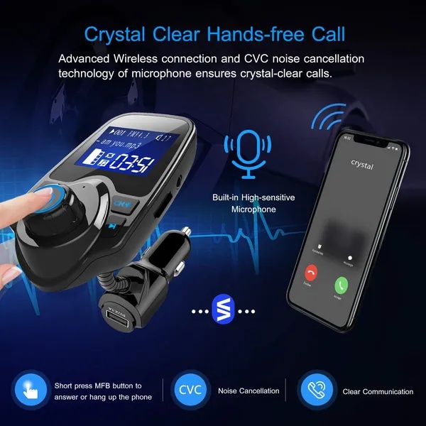 Car Wireless FM Transmitter Fast USB Charge Hands-free Call Car MP3 Player AUX Input - Imagen 2