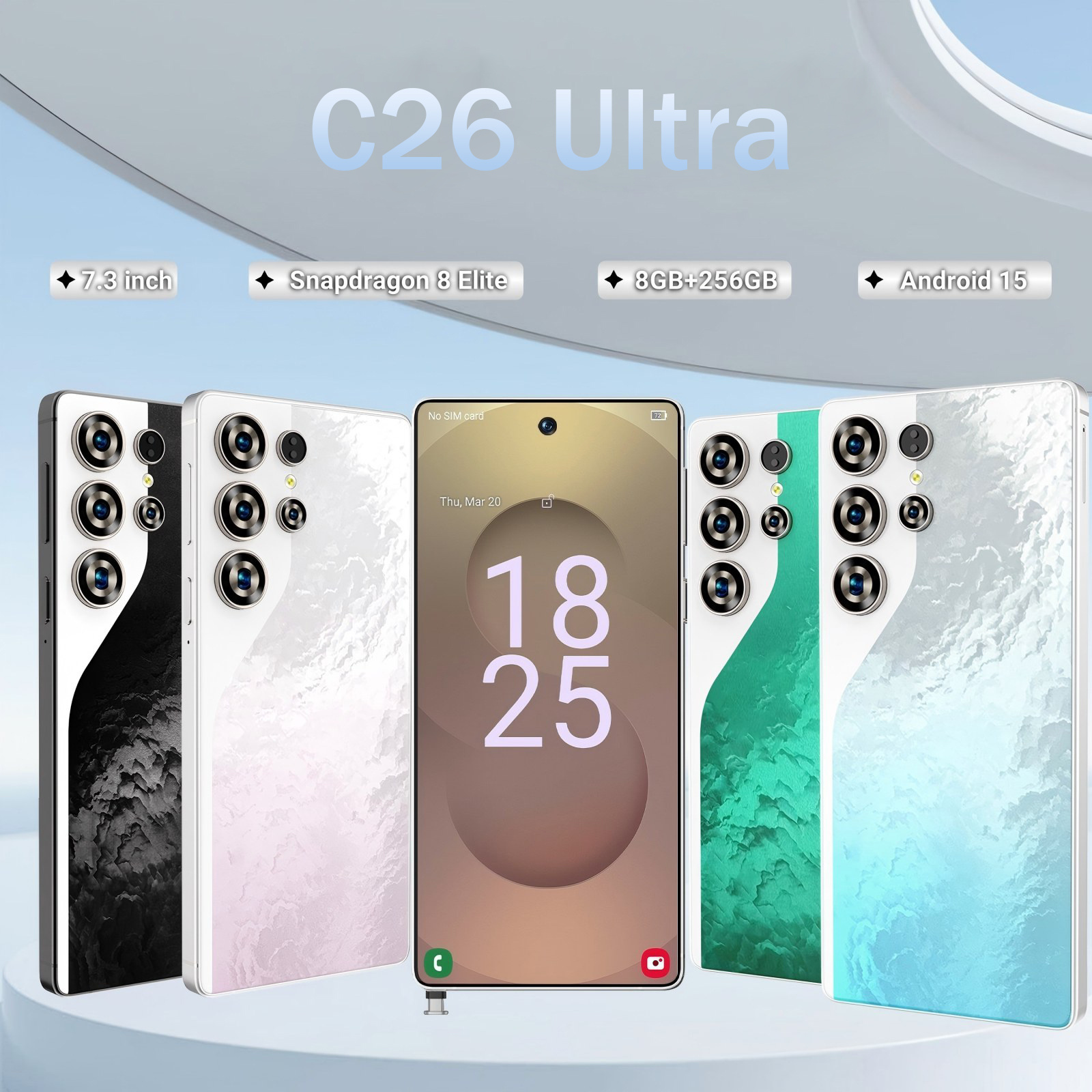C26 Ultra 5G Unlocked Smartphone, 8GB RAM 256GB Storage Android 15 Cell Phone, 6.9inch FHD Display, 8000mAh Long Battery, Dual SIM, Face & Fingerprint Unlock, GPS, Built-in Stylus - Imagen 2